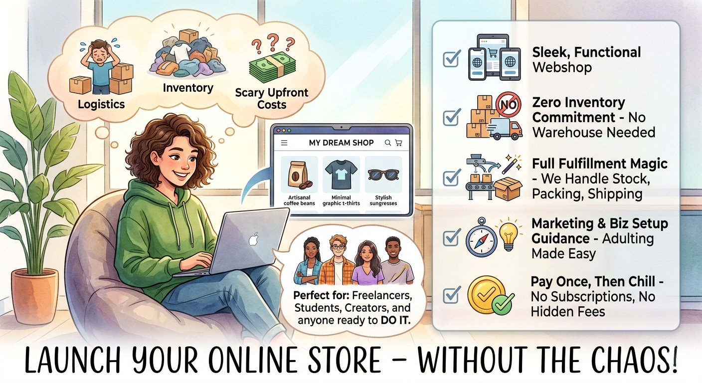 Perfect for: freelancers, students, creators, and anyone who's tired of thinking about starting a business and ready to actually do it – with minimal chaos.